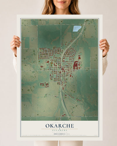 Map of Okarche, Oklahoma, 24 x 36 inch unframed archival matte print