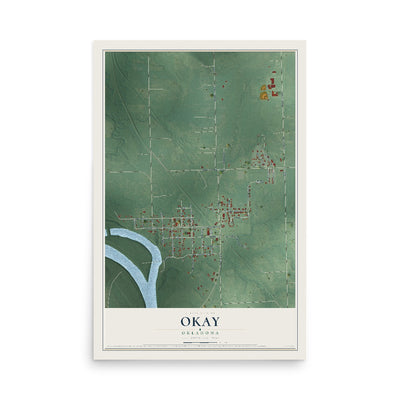 Map of Okay, Oklahoma, 12 x 18 inch unframed archival matte print