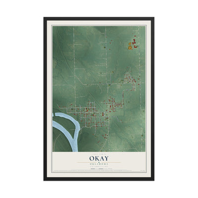 Map of Okay, Oklahoma, 12 x 18 inch print in a black wood frame