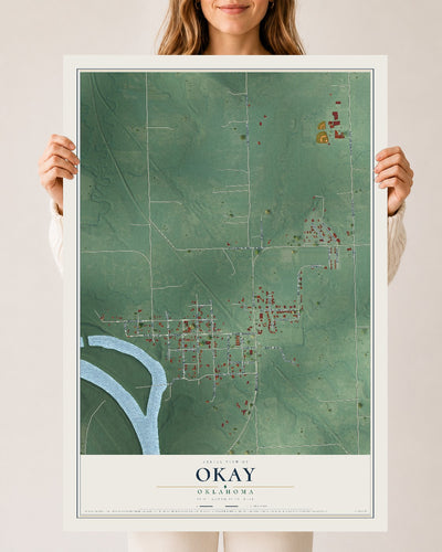 Map of Okay, Oklahoma, 24 x 36 inch unframed archival matte print