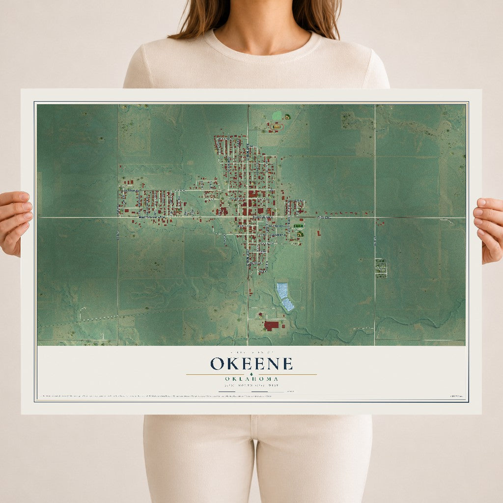 Map of Okeene, Oklahoma, 18 x 24 inch unframed archival matte print