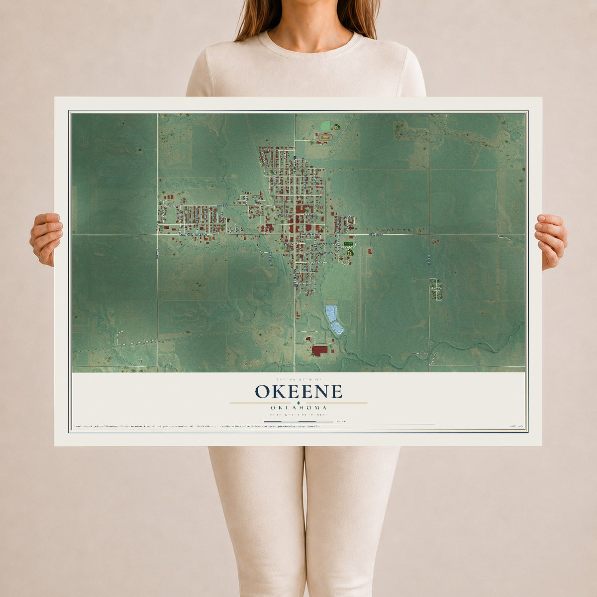 Map of Okeene, Oklahoma, 24 x 36 inch unframed archival matte print
