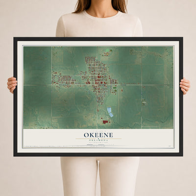 Map of Okeene, Oklahoma, 24 x 36 inch print in a black wood frame
