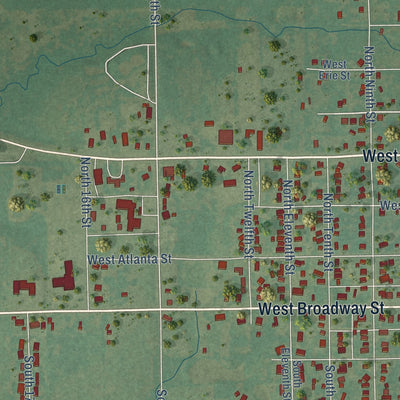 Second close-up of the map of Okemah, Oklahoma print showing more streets and buildings