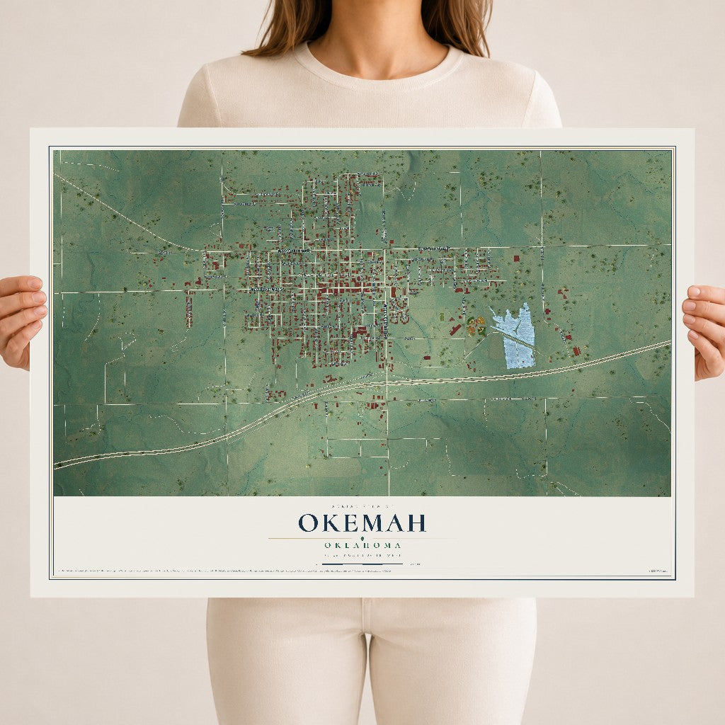 Map of Okemah, Oklahoma, 18 x 24 inch unframed archival matte print