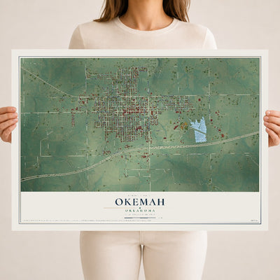 Map of Okemah, Oklahoma, 18 x 24 inch unframed archival matte print