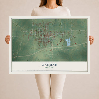 Map of Okemah, Oklahoma, 24 x 36 inch unframed archival matte print