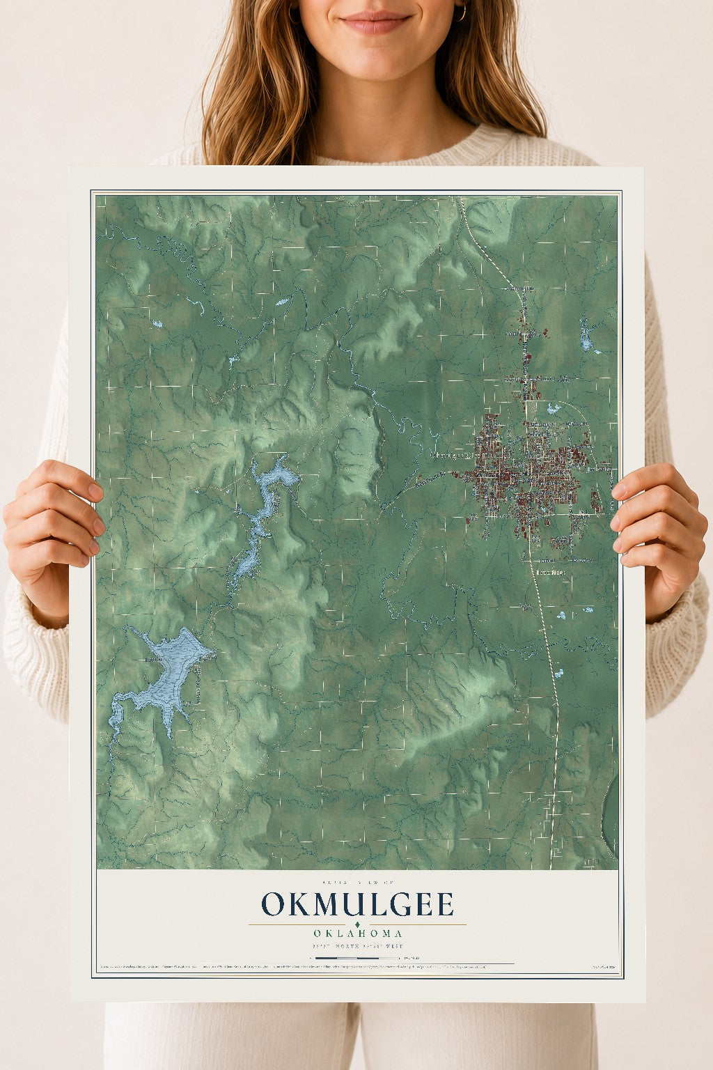 Map of Okmulgee, Oklahoma, 18 x 24 inch unframed archival matte print