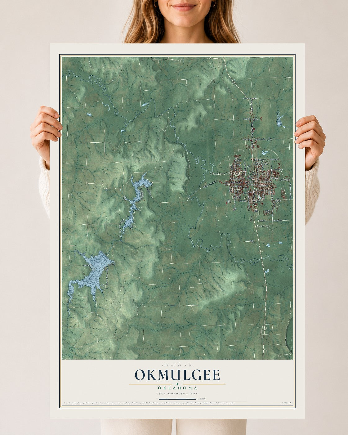 Map of Okmulgee, Oklahoma, 24 x 36 inch unframed archival matte print