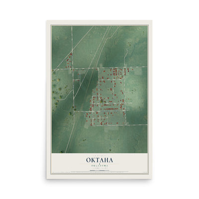 Map of Oktaha, Oklahoma, 12 x 18 inch unframed archival matte print