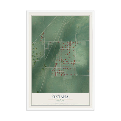 Map of Oktaha, Oklahoma, 12 x 18 inch print in a white wood frame