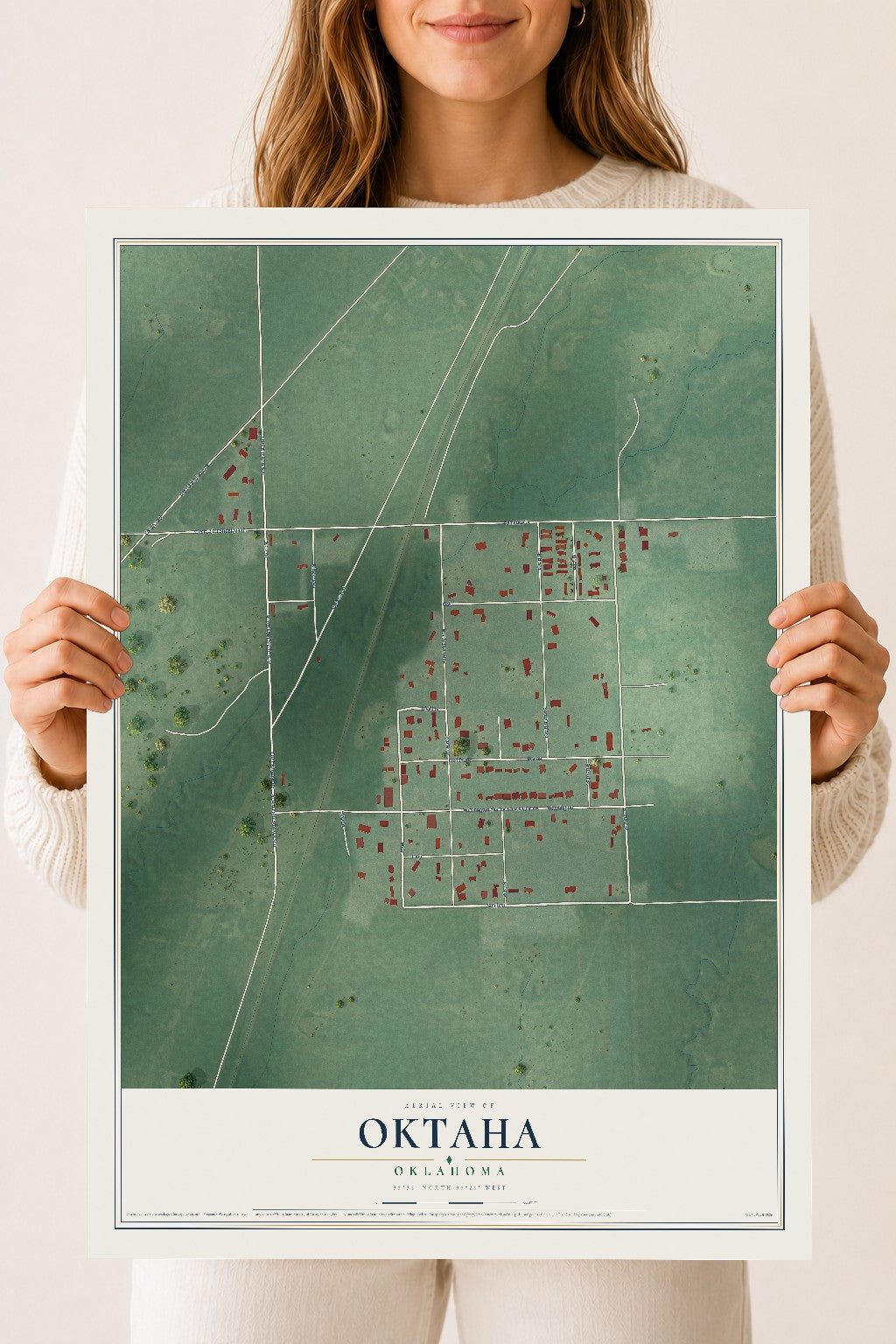 Map of Oktaha, Oklahoma, 18 x 24 inch unframed archival matte print