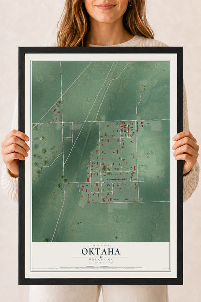 Map of Oktaha, Oklahoma, 18 x 24 inch print in a black wood frame