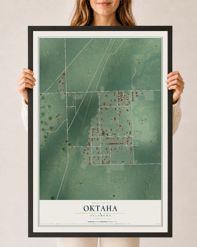 Map of Oktaha, Oklahoma, 24 x 36 inch print in a black wood frame