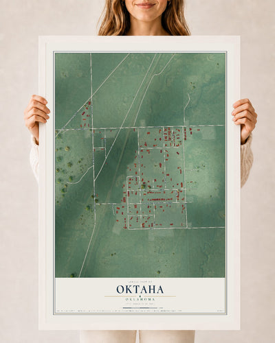 Map of Oktaha, Oklahoma, 24 x 36 inch print in a white wood frame