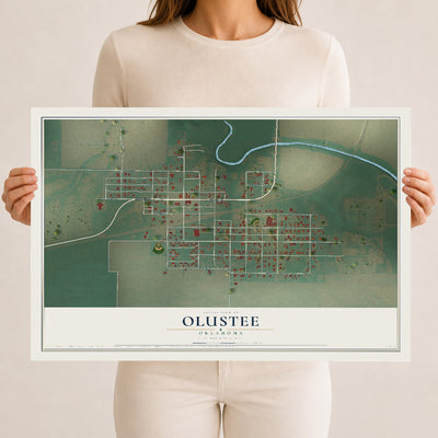 Map of Olustee, Oklahoma, 12 x 18 inch unframed archival matte print