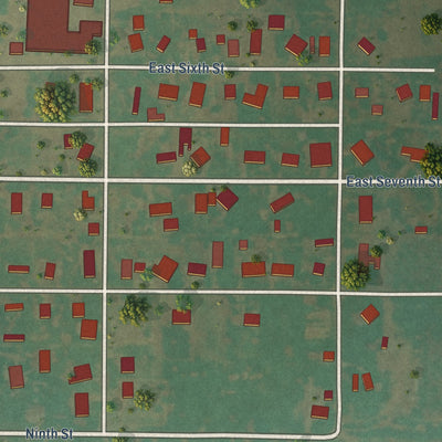 Second close-up of the map of Olustee, Oklahoma print showing more streets and buildings