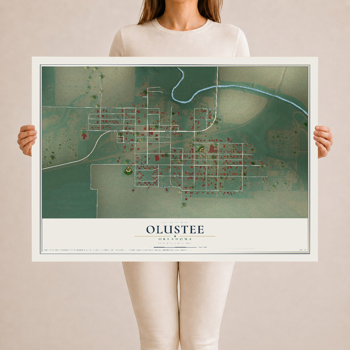 Map of Olustee, Oklahoma, 24 x 36 inch unframed archival matte print