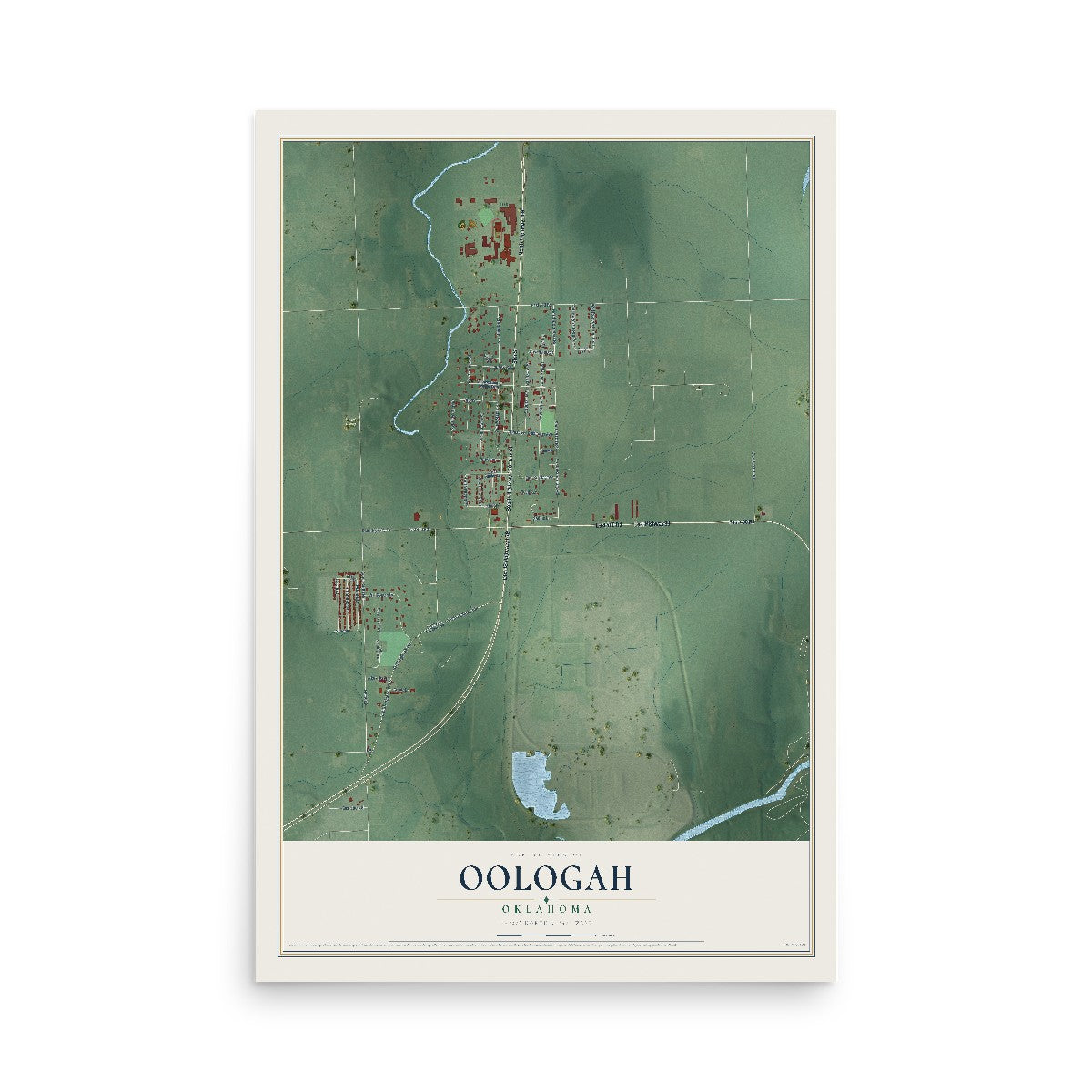 Map of Oologah, Oklahoma, 12 x 18 inch unframed archival matte print