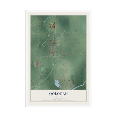 Map of Oologah, Oklahoma, 12 x 18 inch print in a white wood frame