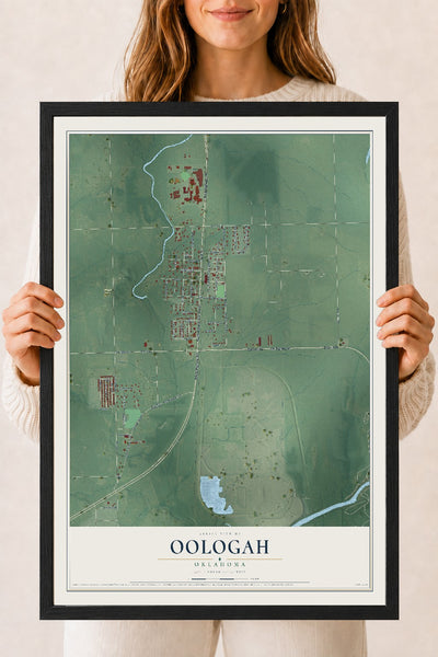 Map of Oologah, Oklahoma, 18 x 24 inch print in a black wood frame