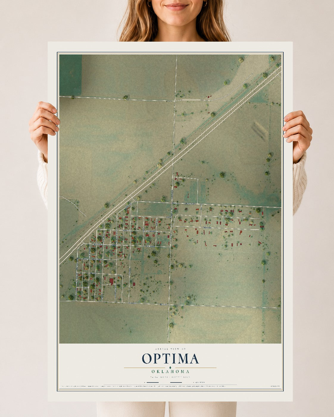 Map of Optima, Oklahoma, 24 x 36 inch unframed archival matte print