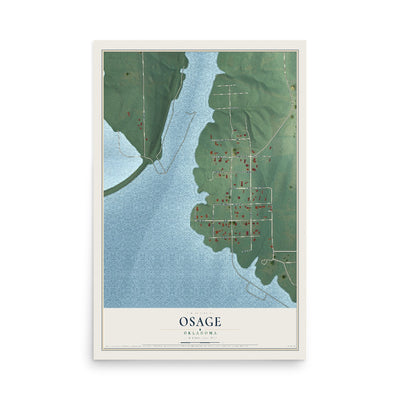 Map of Osage, Oklahoma, 12 x 18 inch unframed archival matte print