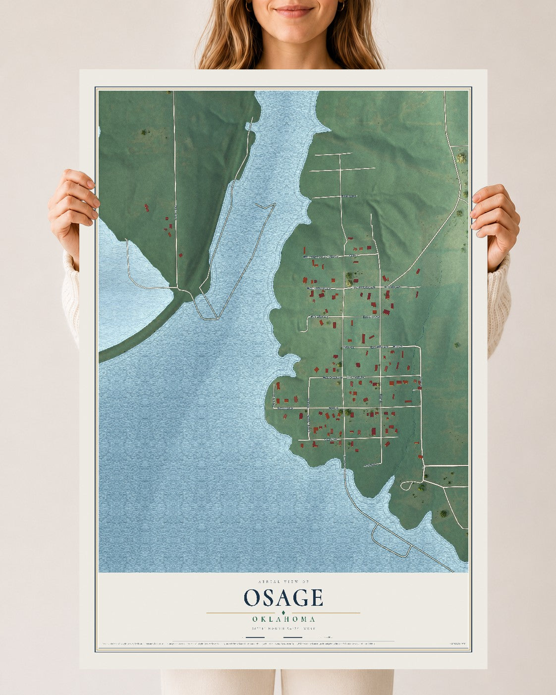 Map of Osage, Oklahoma, 24 x 36 inch unframed archival matte print