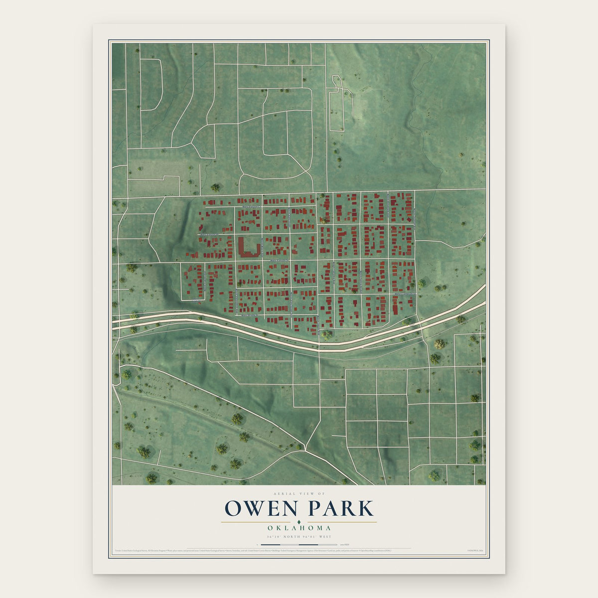 Owen Park, Oklahoma map print, the full design