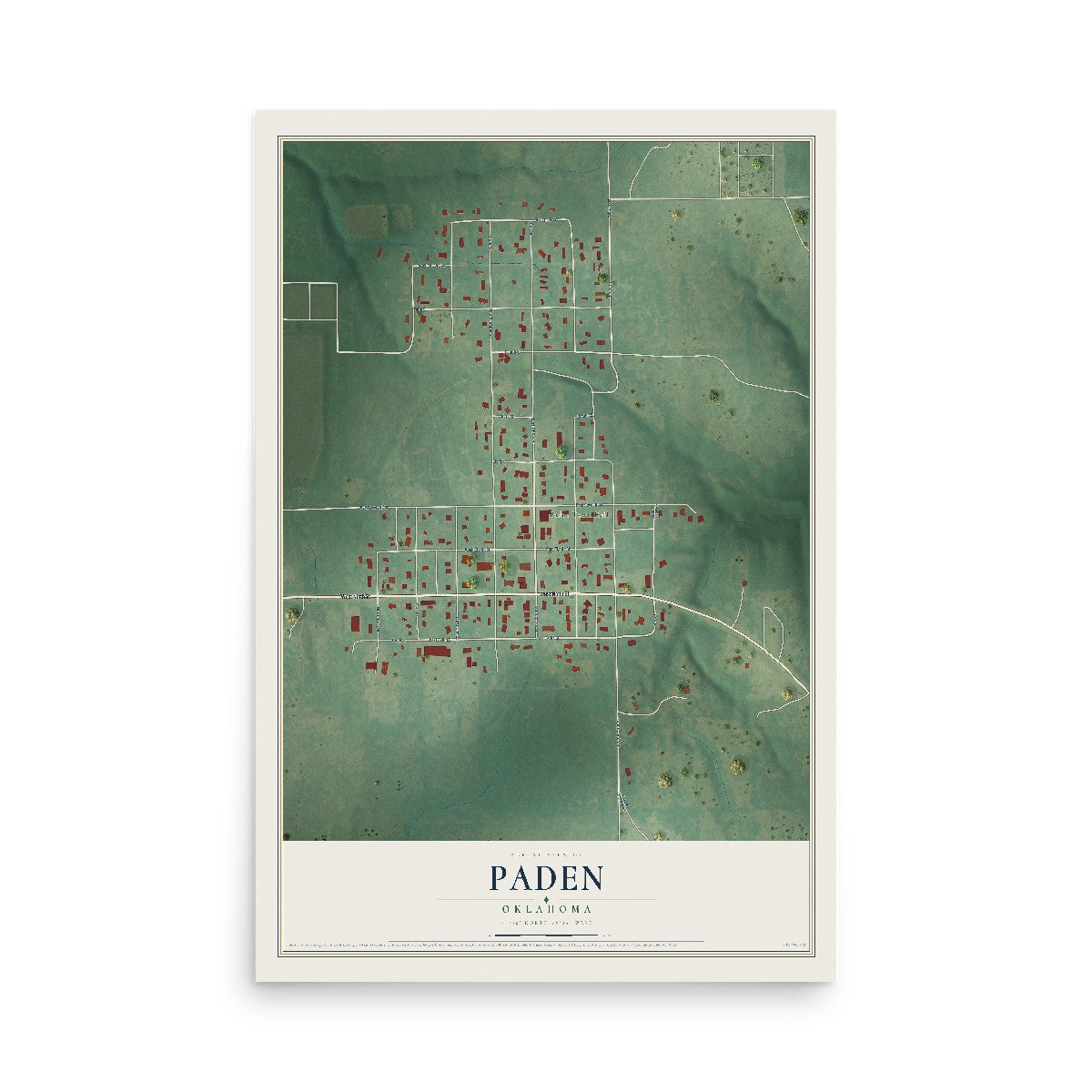 Map of Paden, Oklahoma, 12 x 18 inch unframed archival matte print