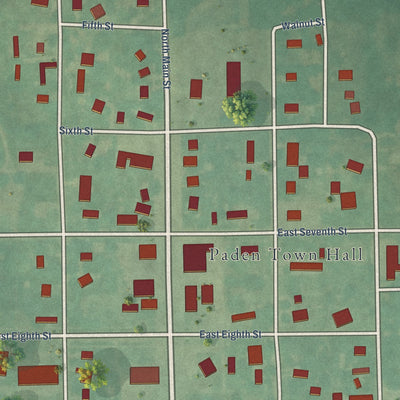 Close-up of the map of Paden, Oklahoma print showing street and building detail
