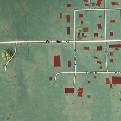 Second close-up of the map of Paden, Oklahoma print showing more streets and buildings