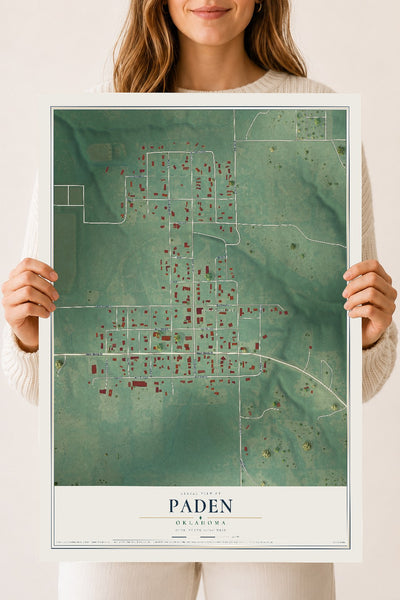 Map of Paden, Oklahoma, 18 x 24 inch unframed archival matte print