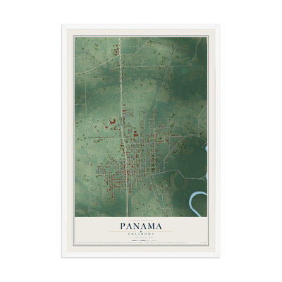 Map of Panama, Oklahoma, 12 x 18 inch print in a white wood frame