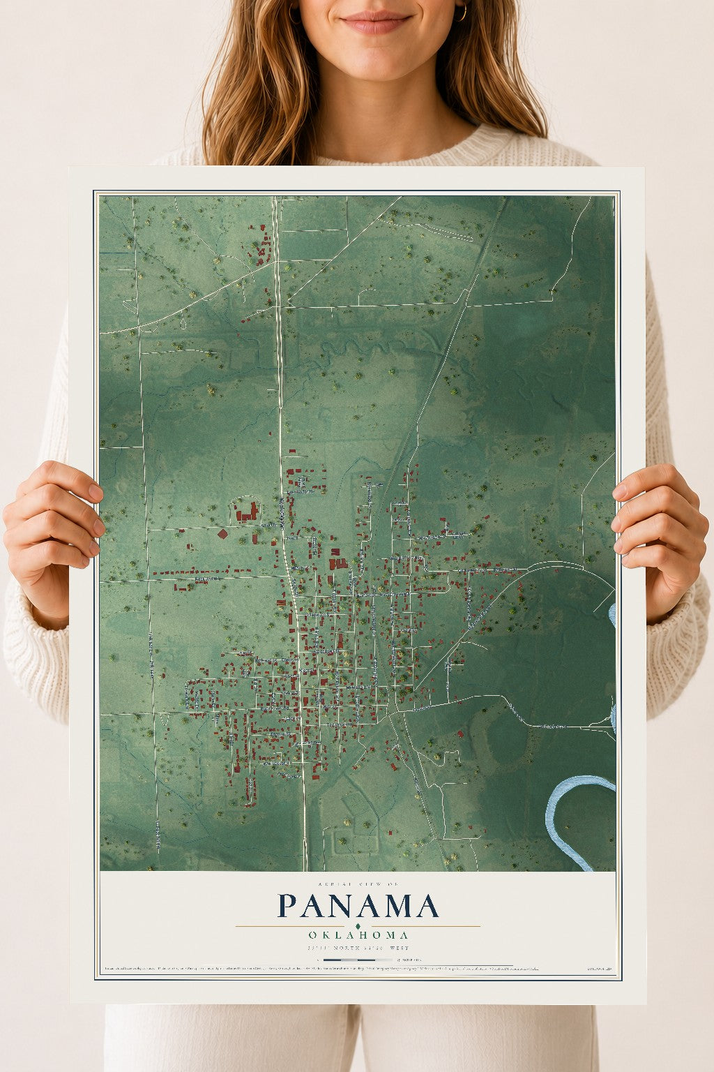 Map of Panama, Oklahoma, 18 x 24 inch unframed archival matte print