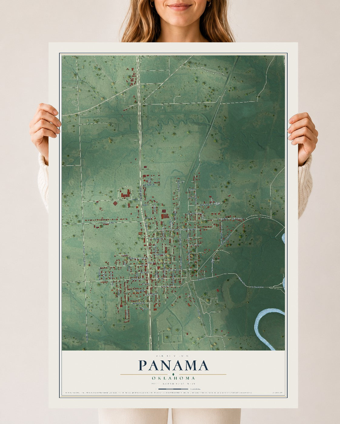 Map of Panama, Oklahoma, 24 x 36 inch unframed archival matte print