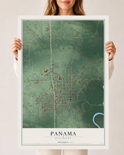 Map of Panama, Oklahoma, 24 x 36 inch unframed archival matte print