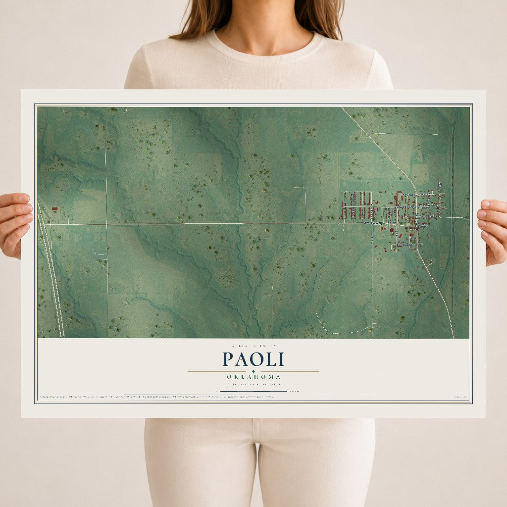 Map of Paoli, Oklahoma, 18 x 24 inch unframed archival matte print