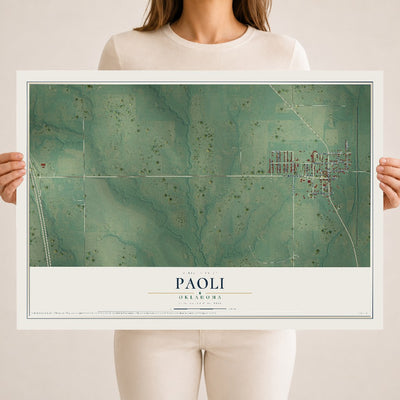 Map of Paoli, Oklahoma, 18 x 24 inch unframed archival matte print