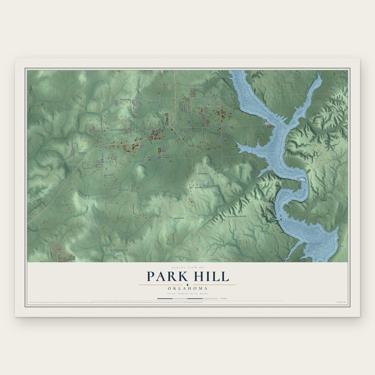 Park Hill, Oklahoma map print, the full design