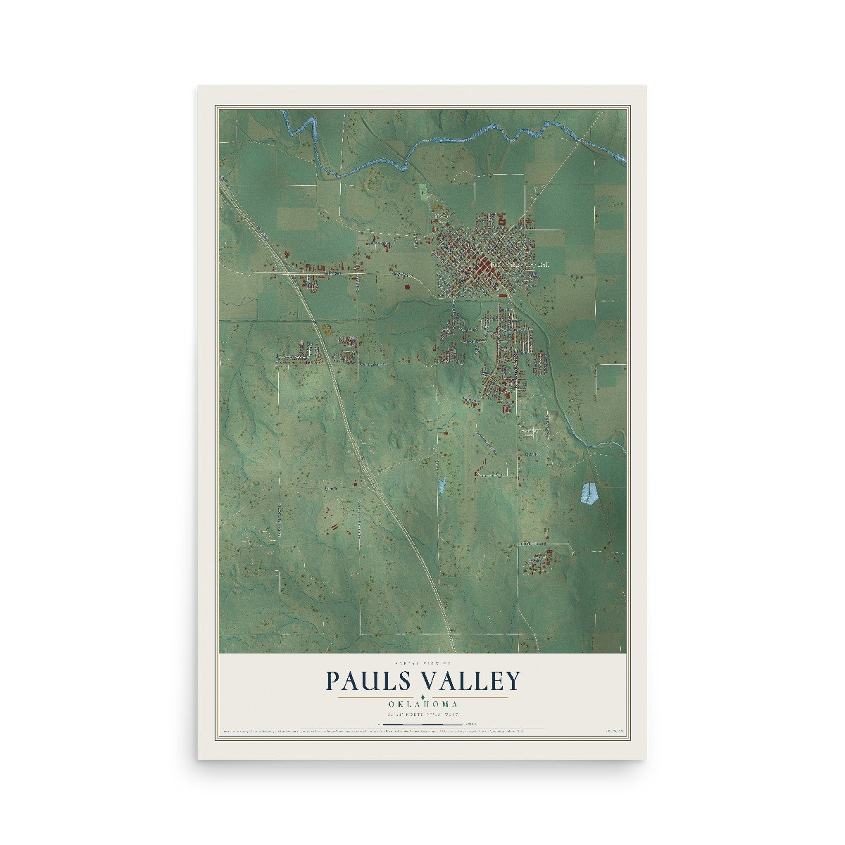 Map of Pauls Valley, Oklahoma, 12 x 18 inch unframed archival matte print