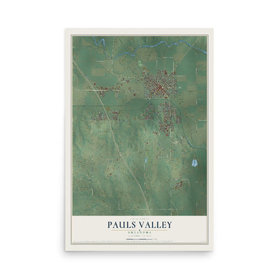 Map of Pauls Valley, Oklahoma, 12 x 18 inch unframed archival matte print
