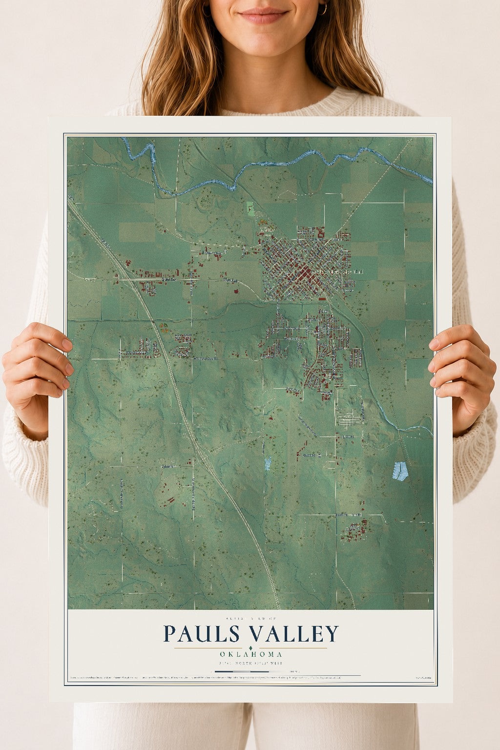 Map of Pauls Valley, Oklahoma, 18 x 24 inch unframed archival matte print