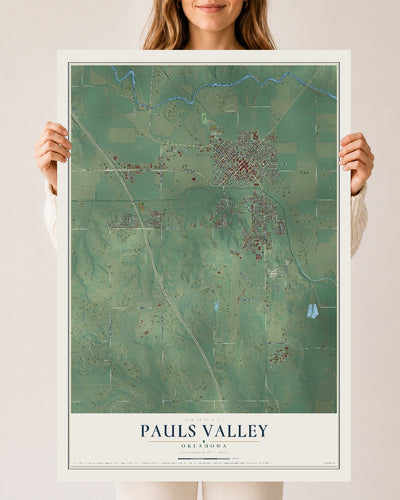 Map of Pauls Valley, Oklahoma, 24 x 36 inch unframed archival matte print