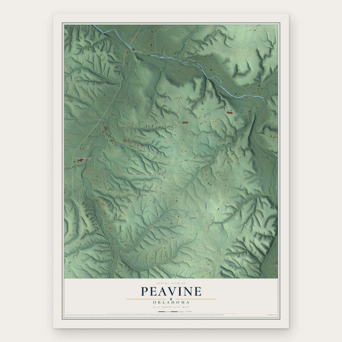 Peavine, Oklahoma map print, the full design