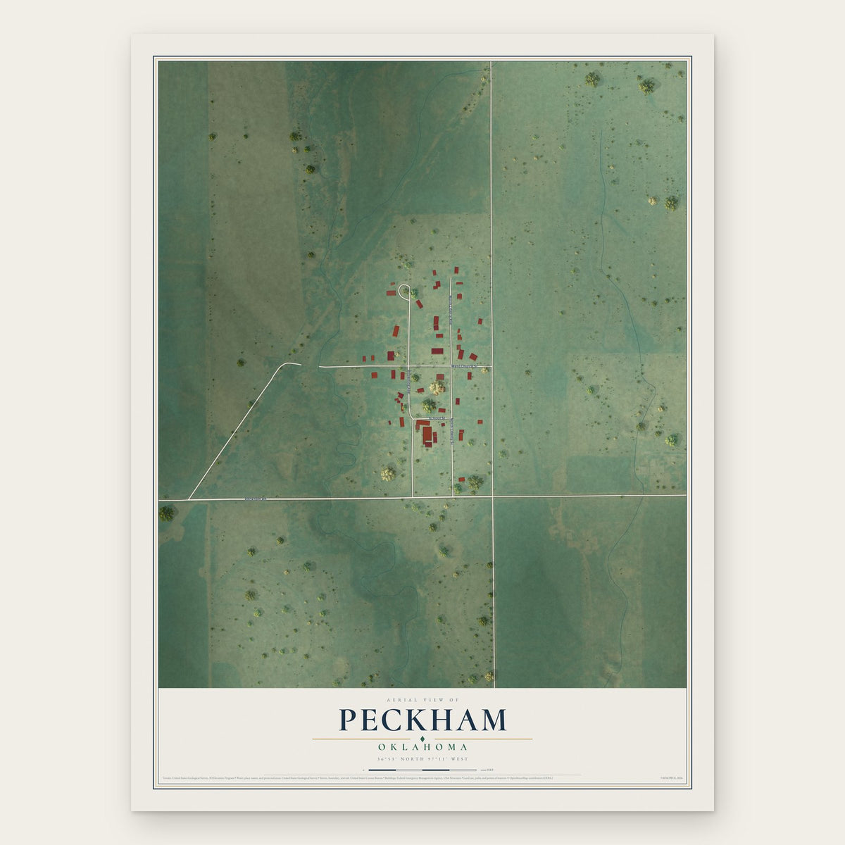 Peckham, Oklahoma map print, the full design