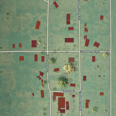 Close-up of the map of Peckham, Oklahoma print showing street and building detail