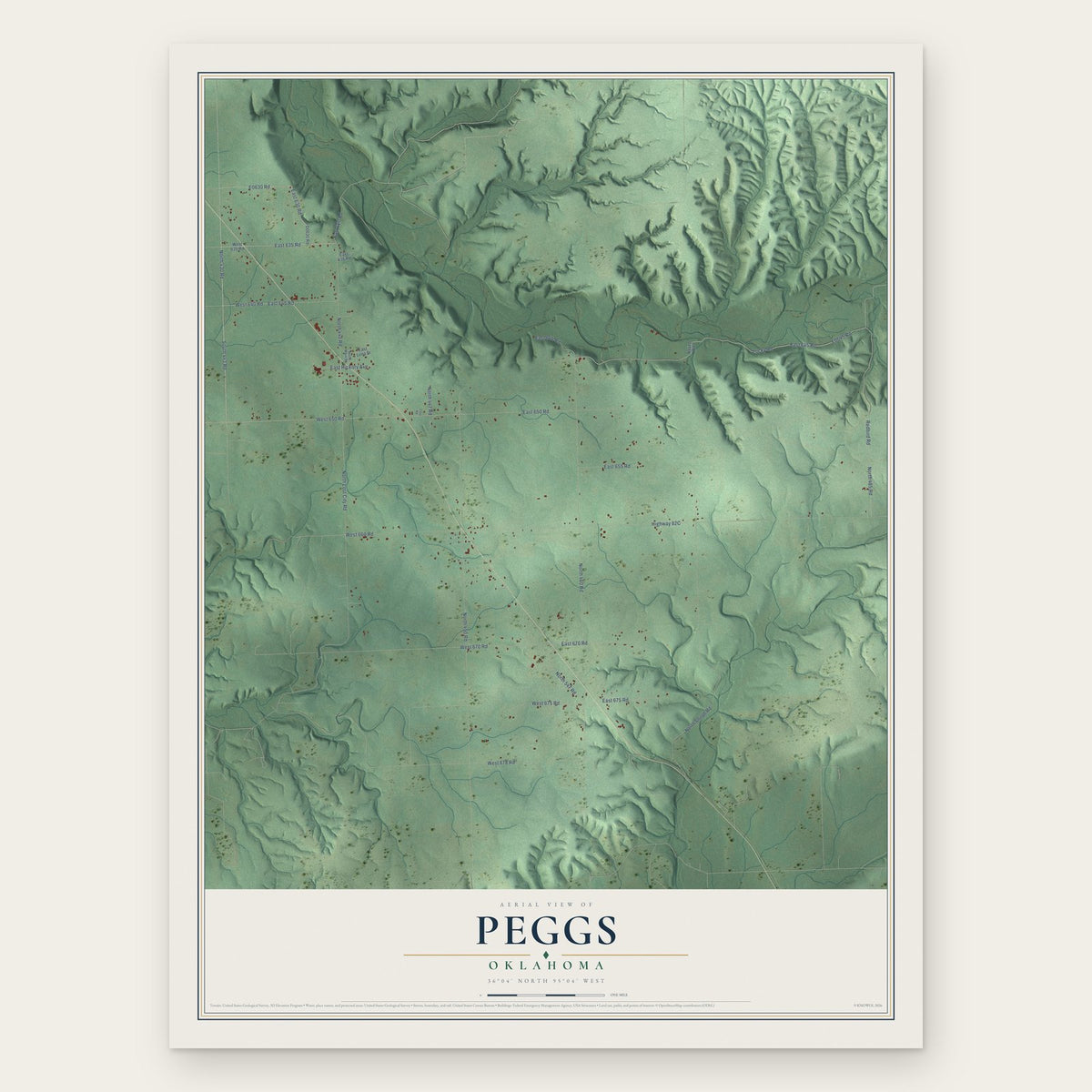 Peggs, Oklahoma map print, the full design