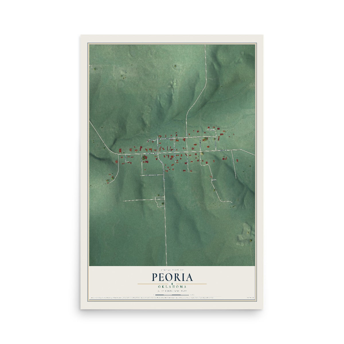 Map of Peoria, Oklahoma, 12 x 18 inch unframed archival matte print