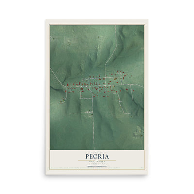 Map of Peoria, Oklahoma, 12 x 18 inch unframed archival matte print